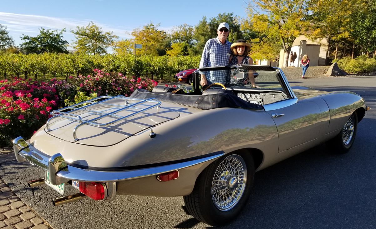 John and Trish Blackburn posed with their E-Type.