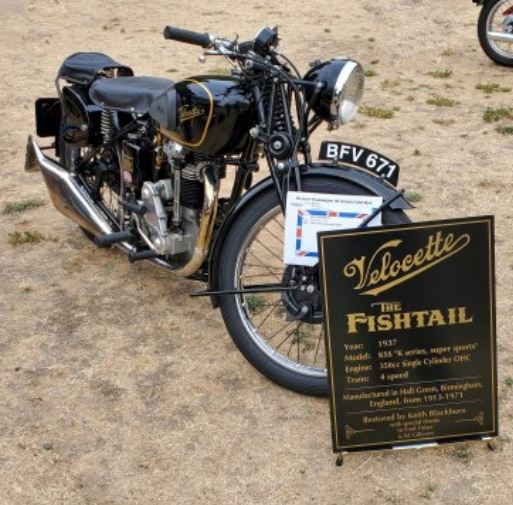 The 1937 Velocette KSS 350 motorcycle was brought by John & Trish Blackburn