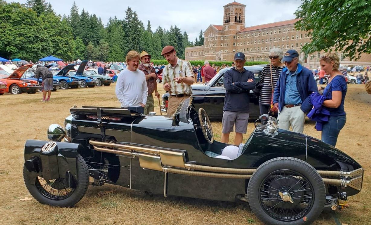 New club member Craig Cootsona (in plaid shirt) crafted this MG Q-Type replica and won the People's Choice award.