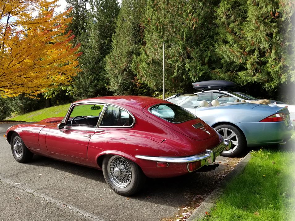 1973 Regency Red E-Type 2+2 belonging to Brian & Sharon Case and XK belonging to Kurt and & Cheryl Jacobson.