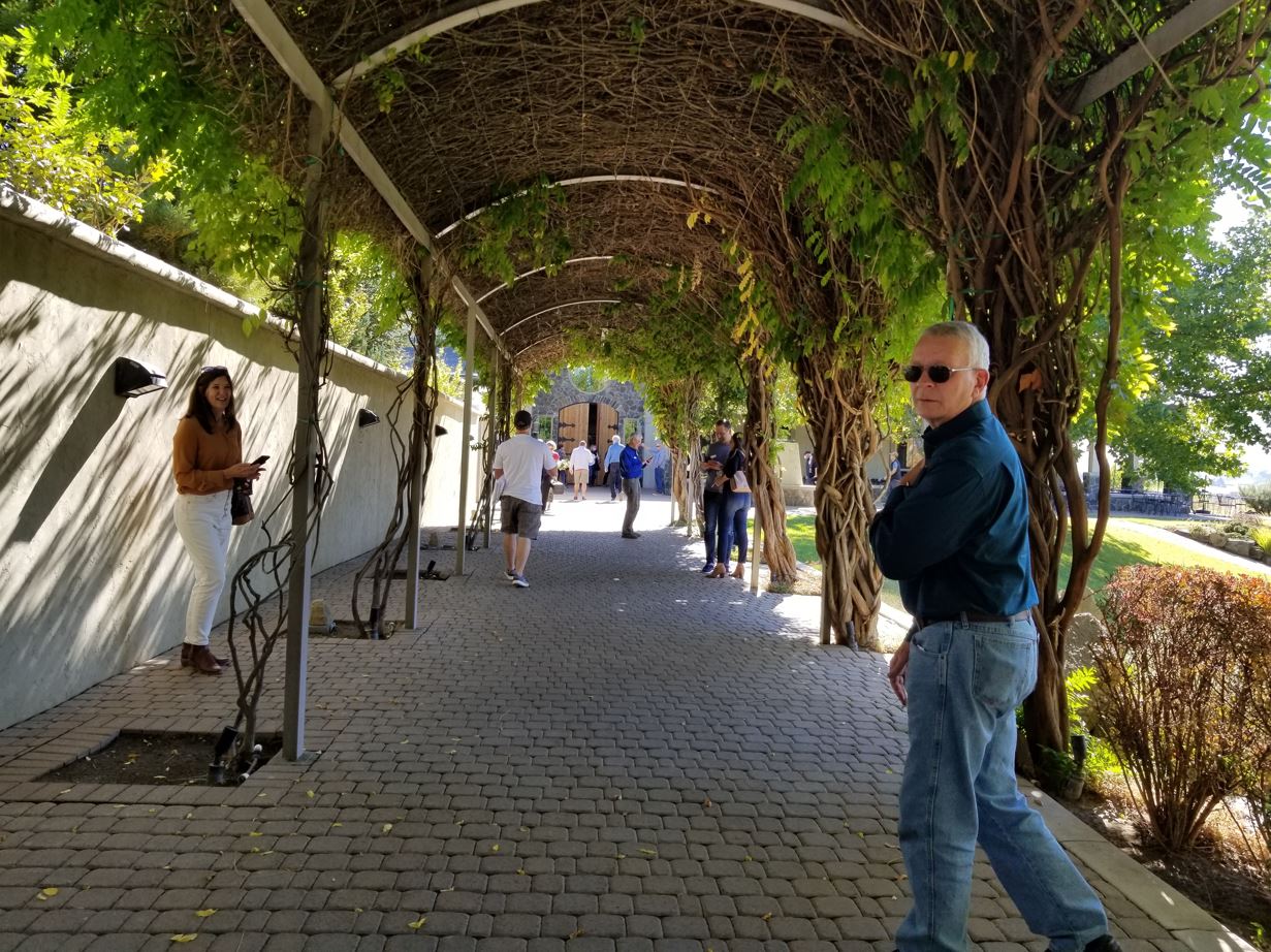 The entrance walkway to the winery was awesome.  Lisa Wiken on left and Brian Case on right.