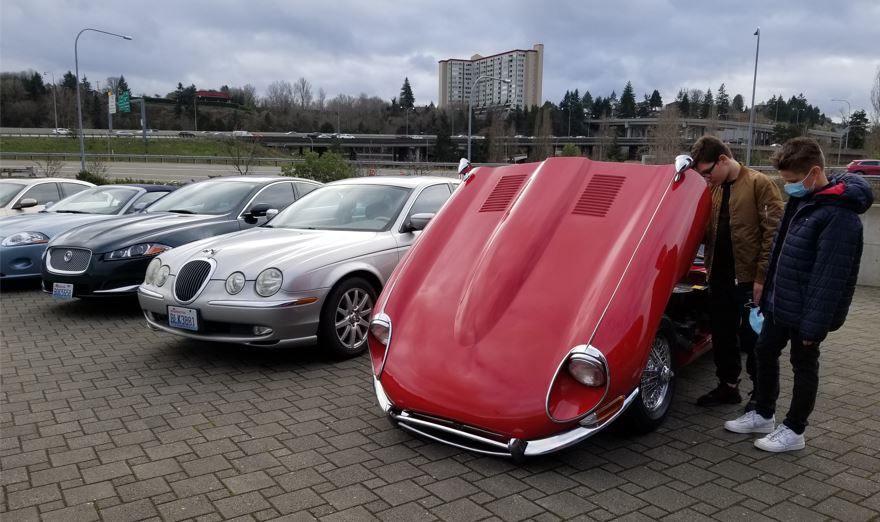 Lineup of Jaguars.  Next to Ray's car is the Ware's S-Type, then the Wiken's XF, and Jacobson's XK.