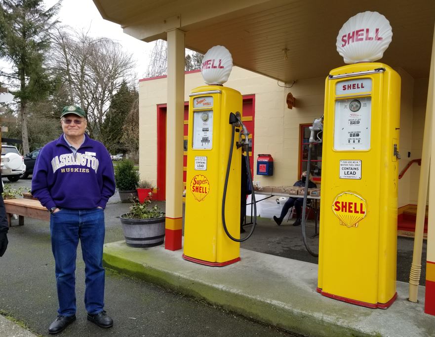 Tom Bohn with the old gas pumps.
