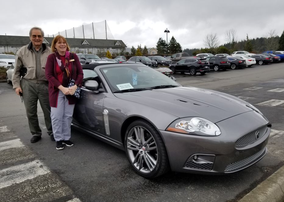 Paul Petach with Sue Kingston and her newly acquired 2009 XKR convertible.  At the previous dinner at Mercato, Sue mentioned that she was looking for an XK.  Brian forwarded an ad in BringATrailer and the rest is history!